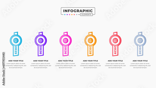 Vector timeline infographic design template with icons and six options or steps