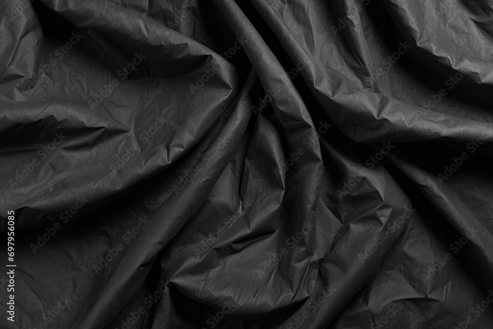 Wrinkled black old wrinkled paper. Dusty cardboard wrapping