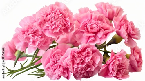 A bouquet of pink carnations adding a pop of color to a white backdrop.