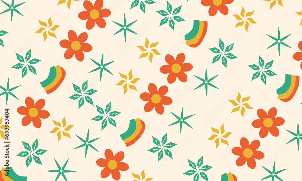 Seamless abstract floral leaf pattern. Retro colored background illustration