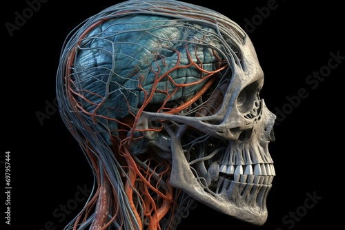3D anatomy of depressor labii inferioris muscle for medical purposes. Generative AI photo