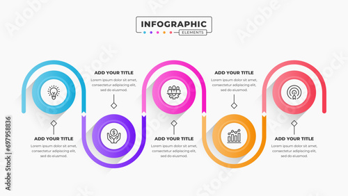Vector presentation process infographic design template with 5 steps or options