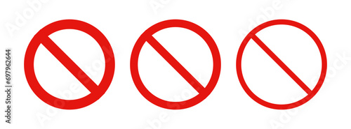 Prohibited circle sign. Prohibition red icon. Ban icon. Red circle with cross line symbol. Caution frame symbol. Forbidden stop sign. Vector illustration isolated on white background. photo
