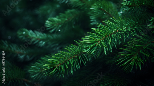 green fir tree brunch close up Background. Shallow focus. Fluffy fir tree wallpaper concept