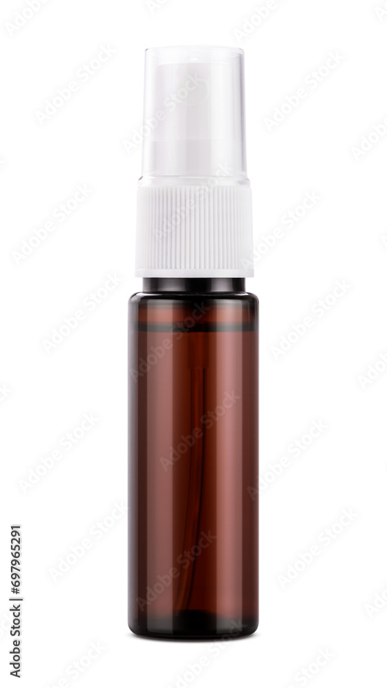 Blank packaging cylindrical brown transparent spray bottle for product design mock-up. Blank packaging cylindrical brown transparent spray bottle for product design mock-up.