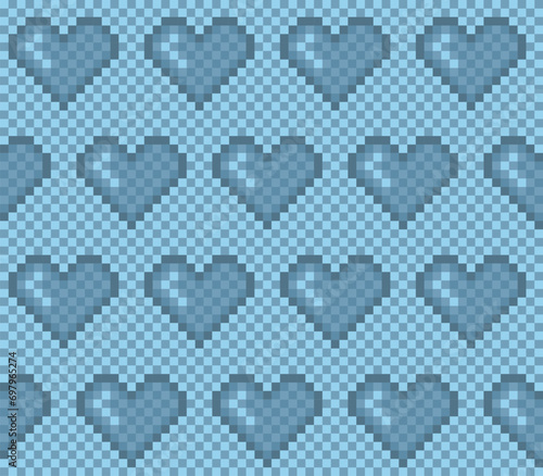 The seamless blue background with hearts.