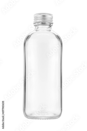 blank packaging transparent glass bottle for beverage or medicament product design mock-up