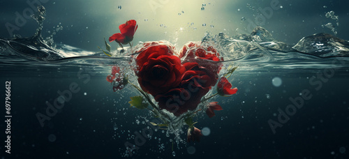 Designe a underwater heart shape using water and leav photo