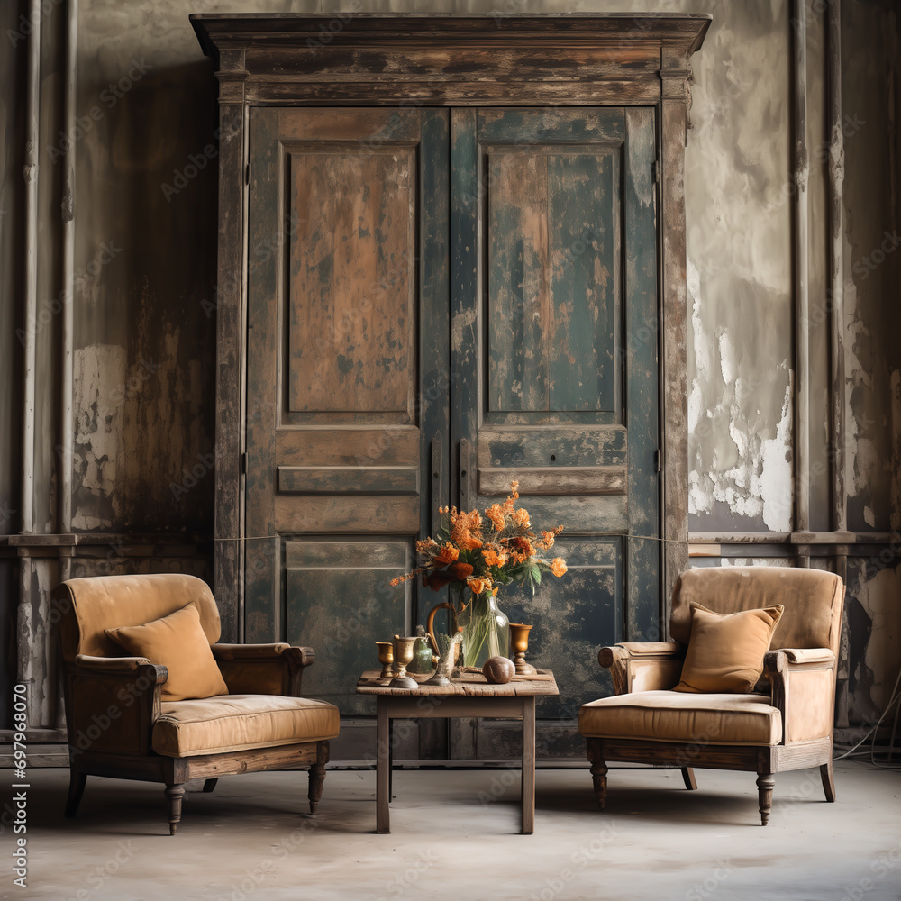 Fototapeta premium Rustic interiors and the beauty of aged furniture