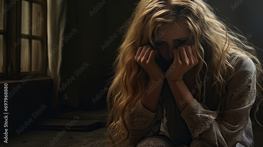Woman despairing over a loss or a problem Woman despairing over a loss or a problem
