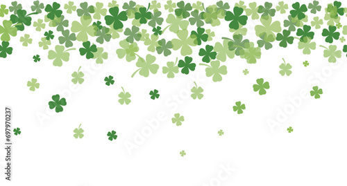 Seamless border of shamrock clover green leaves on transparent background vector decorative element templat photo