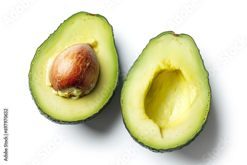Two Halves of Fresh Avocado Isolated on White Background - Design Element for Product Label and Catalog Print Created with Generative AI Tools