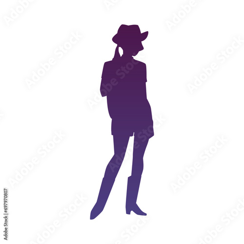 Silhouette of western cowgirl in hat  vector illustration isolated on white