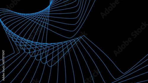 Abstract royal blue simple geometric lines rotation Illustration. Black background Illustration.