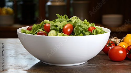 Healthy vegetable salad of fresh tomato, cucumber, onion,and herbs on plate