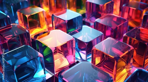 Abstract rendering 3d of colorful background with transparent cubes, AI generated image