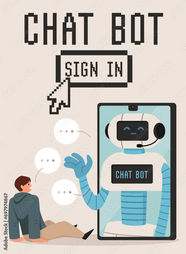 Chat bot, AI or robot design concept, flat cartoon vector illustration Chat bot, AI or robot design concept, flat cartoon vector illustration