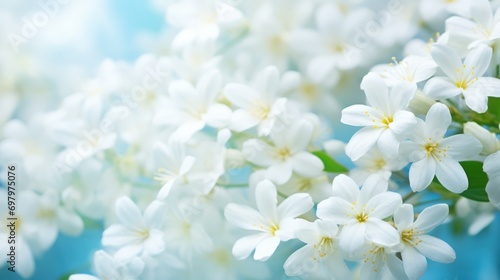 Closeup white jasmine flower on nature blur background. AI generated