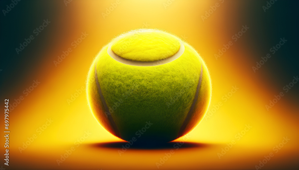 A close-up image of a tennis ball serves as a sports-themed background. The tennis ball, with its vibrant yellow color and distinctive fuzzy texture, Generative AI
