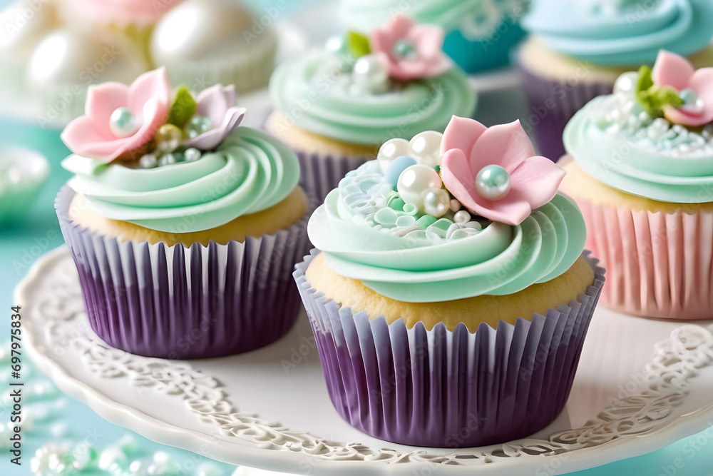 Beautifully decorated cupcakes. Generative AI Beautifully decorated cupcakes. Generative AI