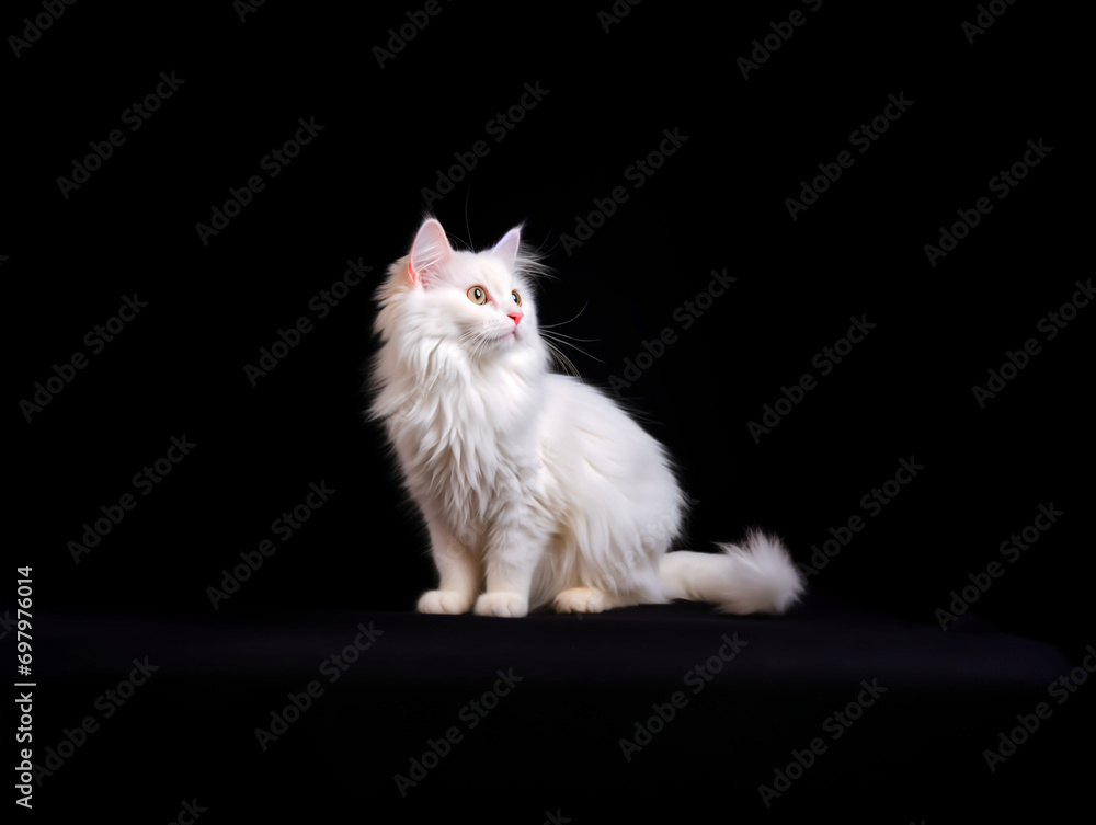 White Cat on a Black Background