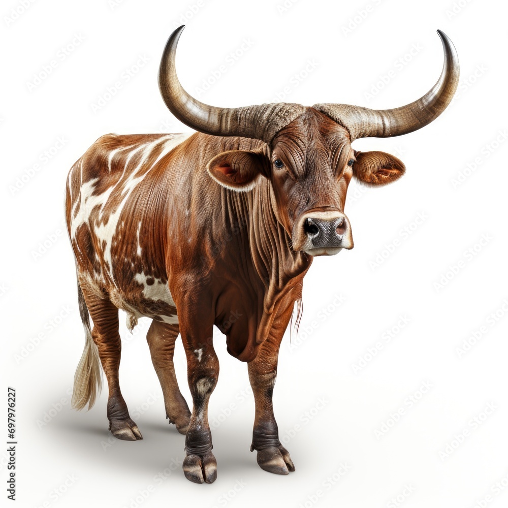 Ankole Watusi Longhorn On White Background, Illustrations Images Ankole Watusi Longhorn On White Background, Illustrations Images