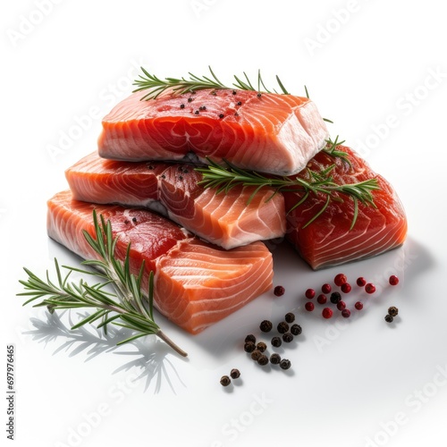 Banner Raw Meat Steaks Salmon Beef On White Background, Illustrations Images