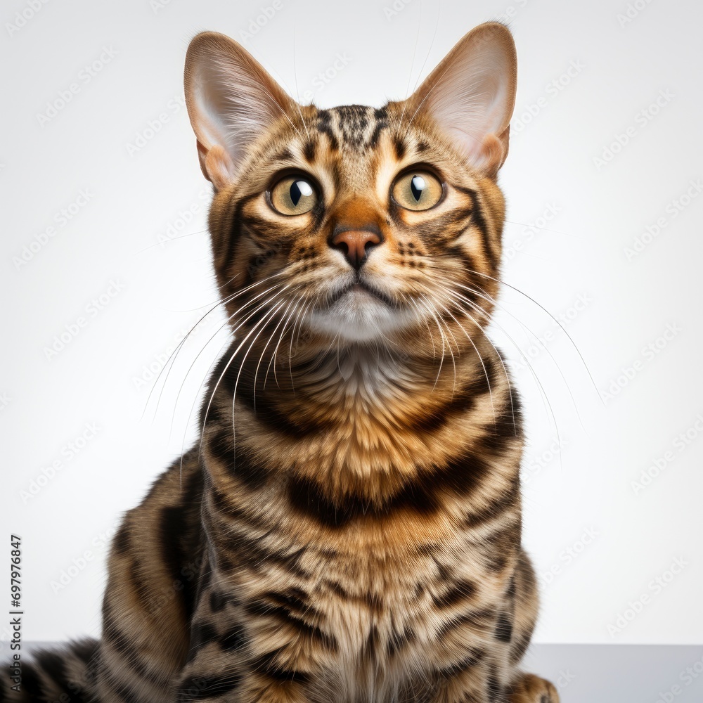 Bengal Cat Marking Stop Looking Away On White Background, Illustrations Images