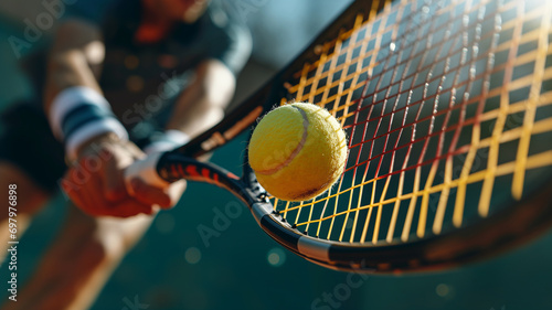 Intense Tennis Match on a Sunny Day, Skilled Athlete in Motion