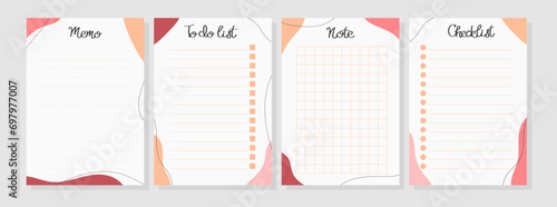 Set of paper sheets. To do list, note, memo, checklist in trendy colors of the year. Peach fuzz. Vector illustration for agenda, planners, checklists, notebooks, cards and other stationery. Layout A5 photo