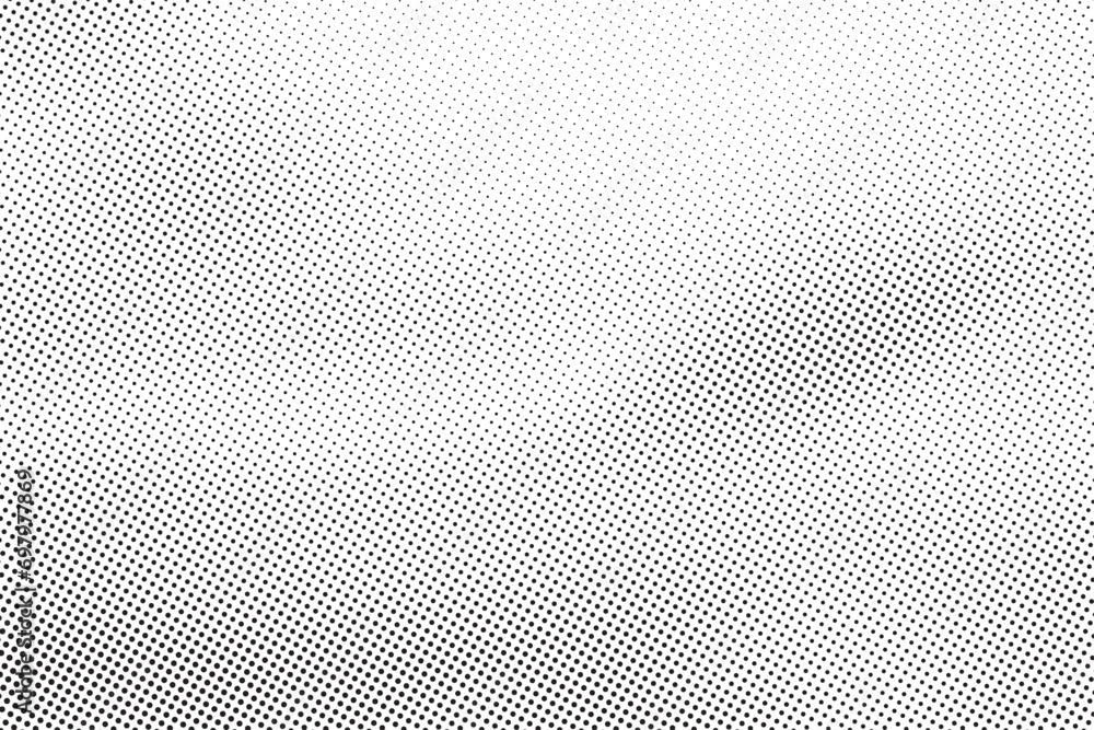 Obraz premium Halftone vector background. Monochrome halftone pattern. Abstract geometric dots background. Pop Art comic gradient black white texture. Design for presentation banner, poster, flyer, business card. 