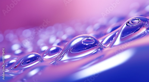 blue water drops are depicted on a purple background
