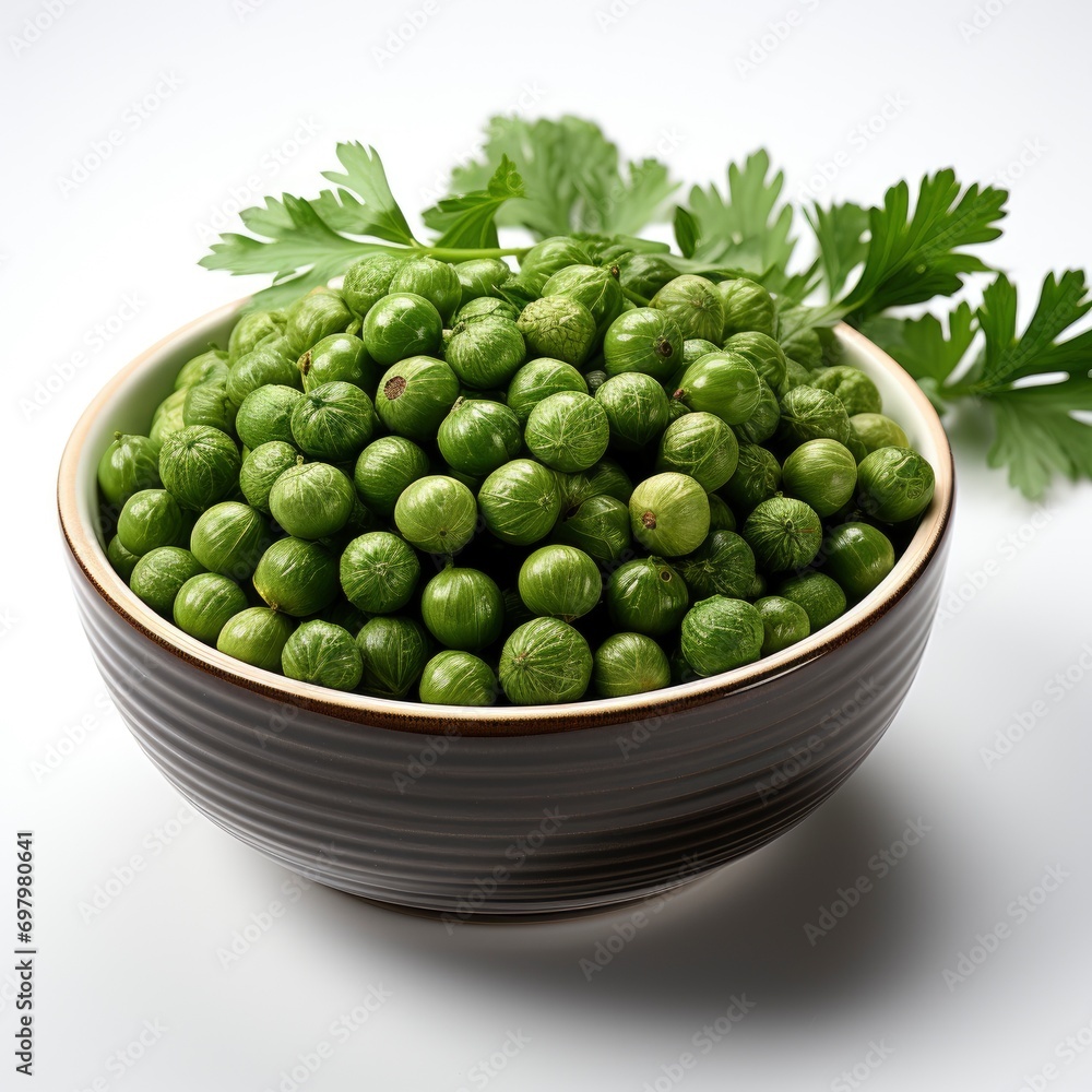 Dried Coriander Seeds Fresh Green Leaf On White Background, Illustrations Images