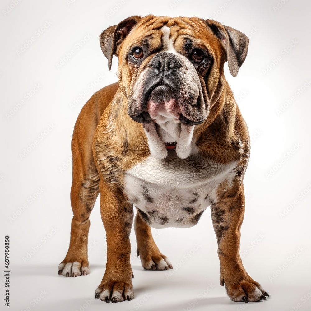 English Bulldog Puppy Standing On White Background, Illustrations Images
