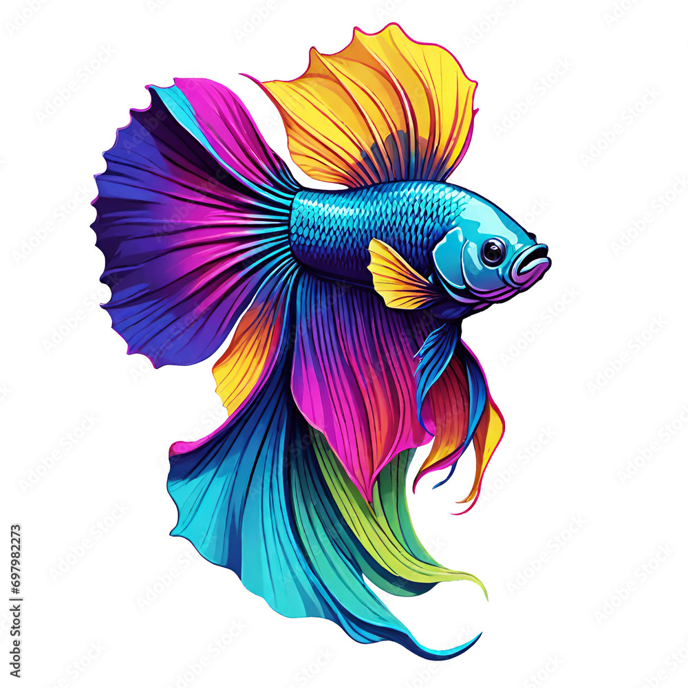 Fototapeta premium Betta fish multi color design illustration on a transparent background