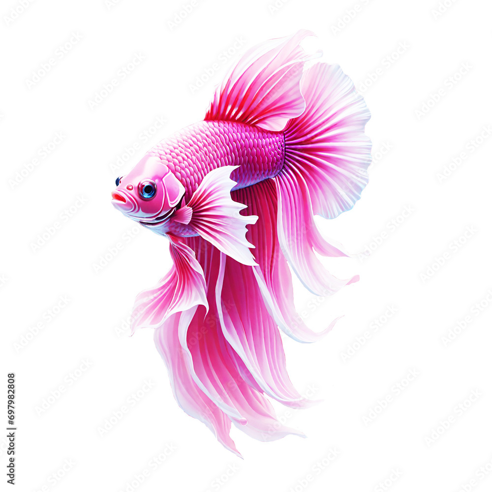 Betta fish pink color design illustration on a transparent background