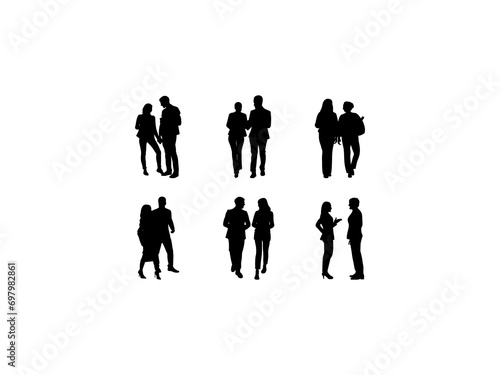 Set of Two People Having A Discussion Silhouette in various poses isolated on white background