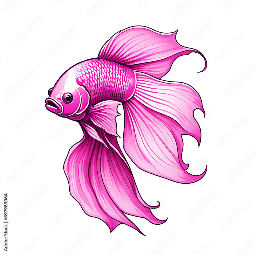 Fototapeta premium Betta fish pink color design illustration on a transparent background
