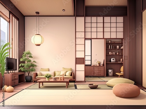 The interior of an apartment. Modern-day Japanese interior design