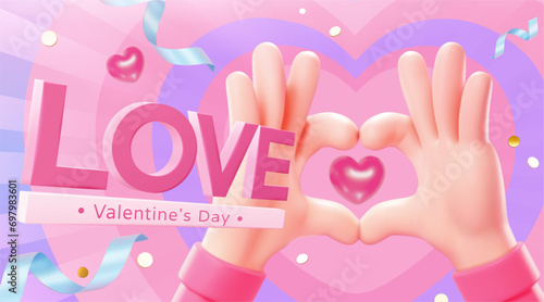 3D love hand sign Valentine card