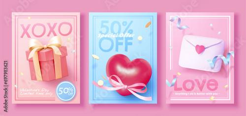 3D Valentines day template set
