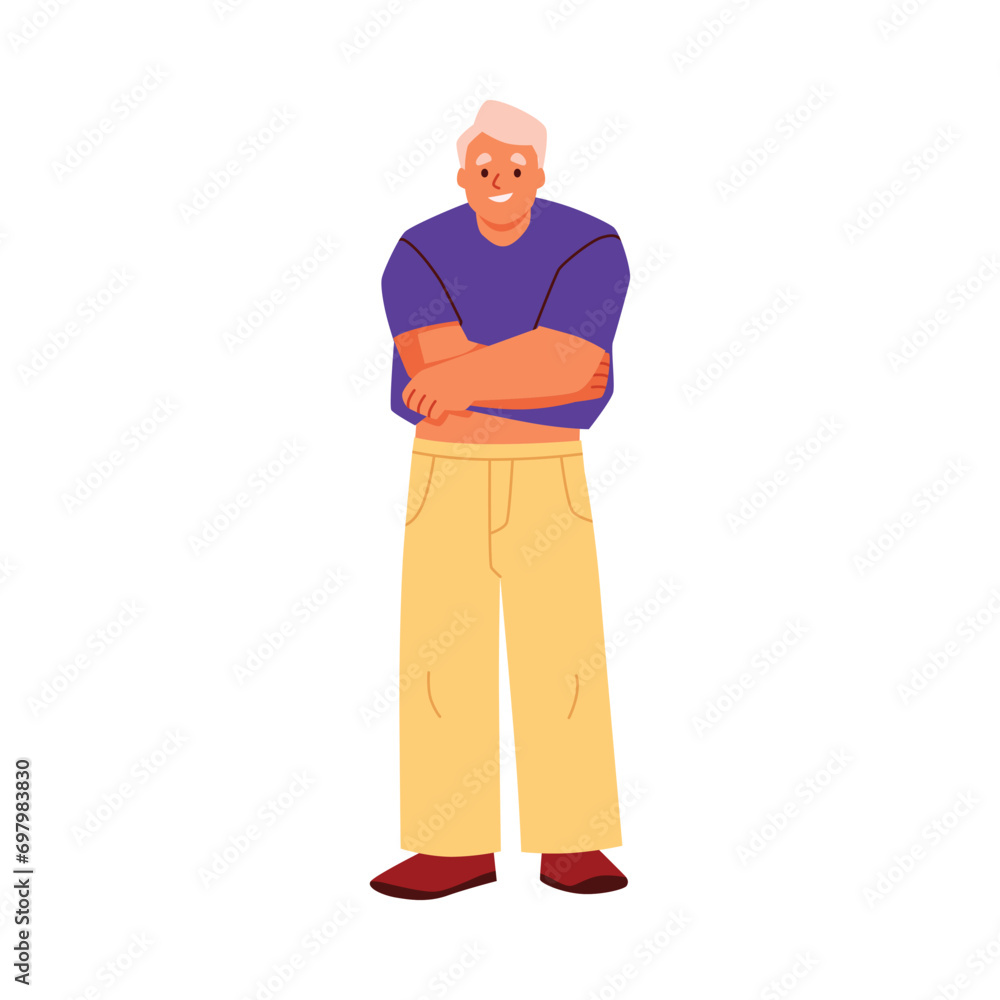 Young man wearing a blue t-shirt, happy person dressing or changing apparel, putting on clothes vector illustration Young man wearing a blue t-shirt, happy person dressing or changing apparel, putting on clothes vector illustration