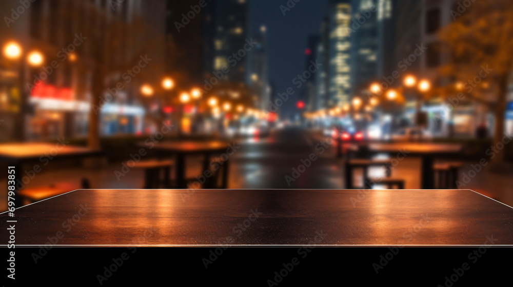Black Wooden Table in Front of Window with Blurred