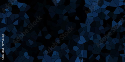 Dark blue and white Broken Stained Glass Background with White lines. Voronoi diagram background. Seamless pattern with 3d shapes vector Vintage Illustration background. Geometric Retro tiles pattern 