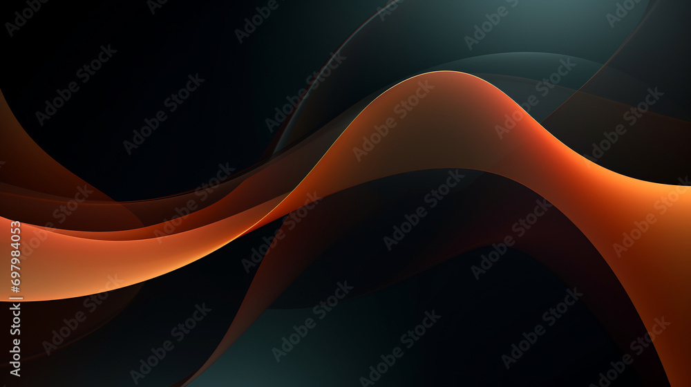 a black and orange abstract background with curves - obrazy, fototapety, plakaty 