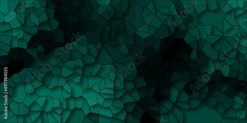 3d Quartz Dark mint and teal Broken Stained Glass Background with black lines. Voronoi diagram background. Seamless pattern with 3d shapes vector Vintage Quartz surface white for bathroom or kitchen	