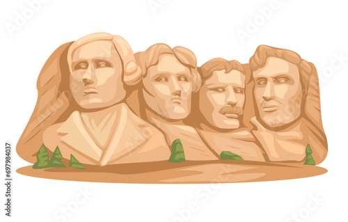 Mount Rushmore Four American President Figure Cartoon illustration Vector
