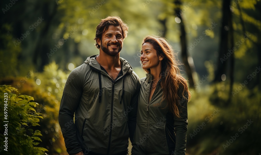 Fototapeta premium Happy Fitness couple outdoors in the park