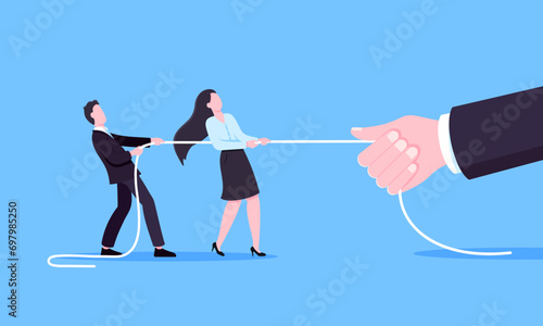 Business people play tug of war by pulling the rope. Business concept of competition