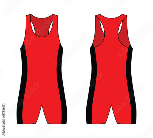 Red-Black Wrestling Singlet Design On White Background.Front and Back View, Vector File.